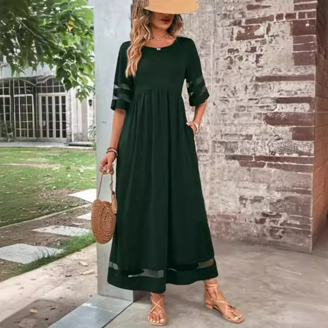 Sleeve Mesh Patchwork Round Neck Dress - MBM INTERNATIONAL HOLDING