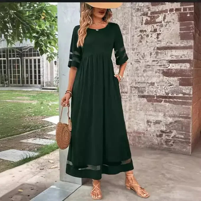 Sleeve Mesh Patchwork Round Neck Dress - MBM INTERNATIONAL HOLDING