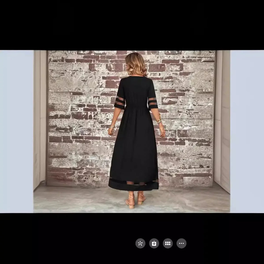 Sleeve Mesh Patchwork Round Neck Dress - MBM INTERNATIONAL HOLDING