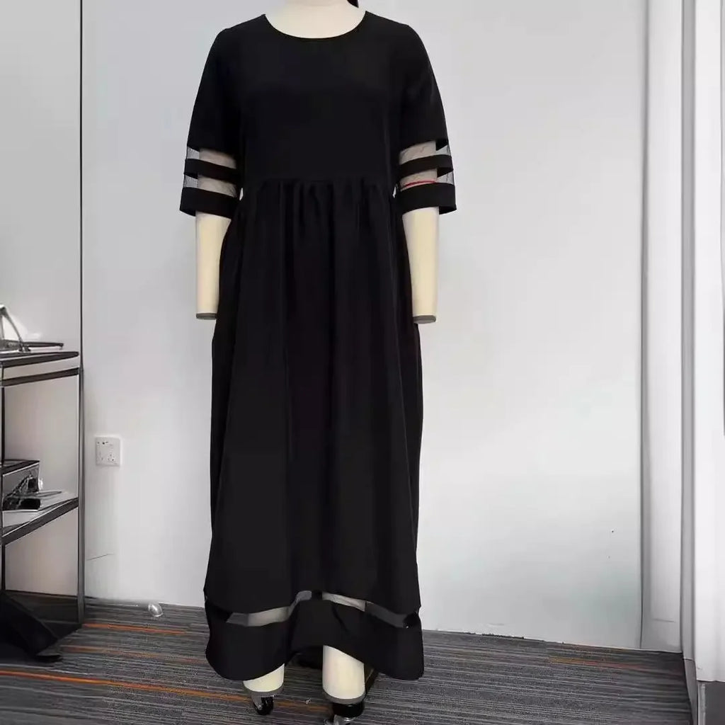 Sleeve Mesh Patchwork Round Neck Dress - MBM INTERNATIONAL HOLDING