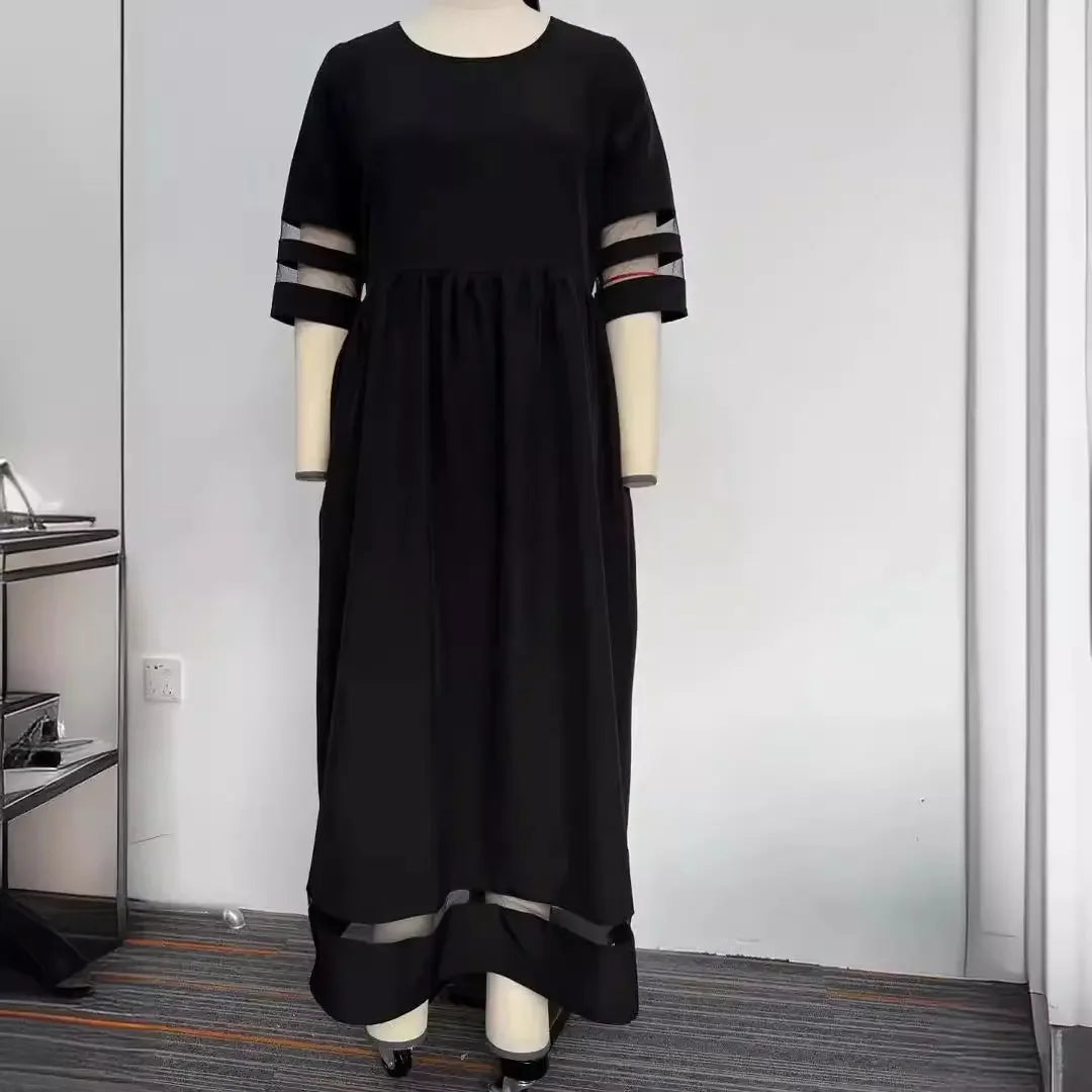 Sleeve Mesh Patchwork Round Neck Dress - MBM INTERNATIONAL HOLDING