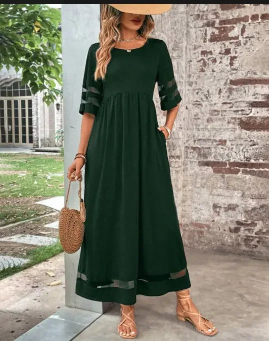 Sleeve Mesh Patchwork Round Neck Dress - MBM INTERNATIONAL HOLDING