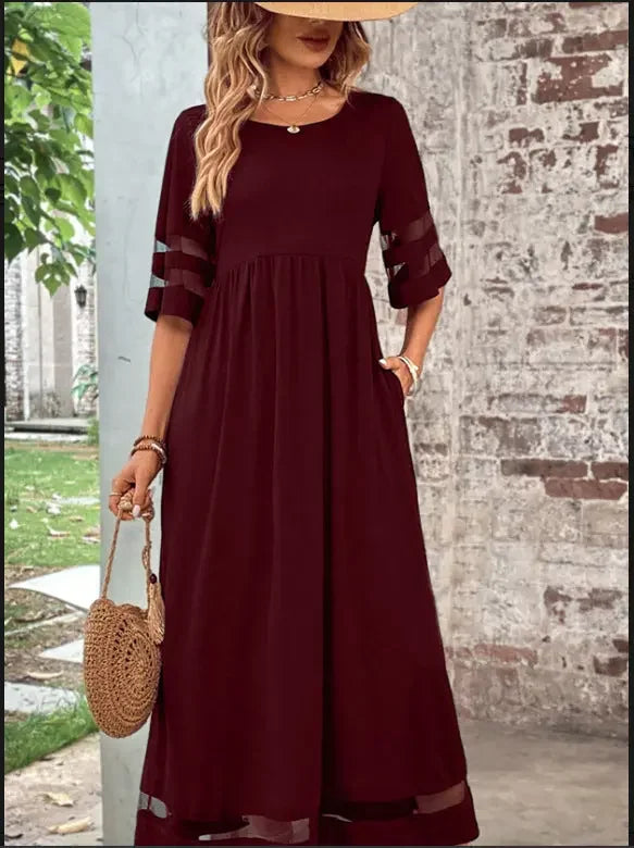 Sleeve Mesh Patchwork Round Neck Dress - MBM INTERNATIONAL HOLDING