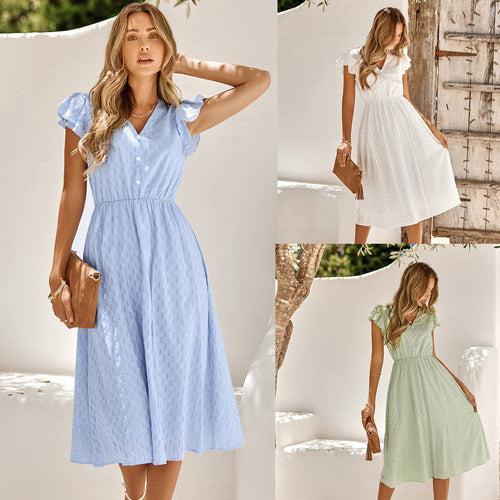 Summer Casual Women's Solid V-neck Dress - MBM INTERNATIONAL HOLDING
